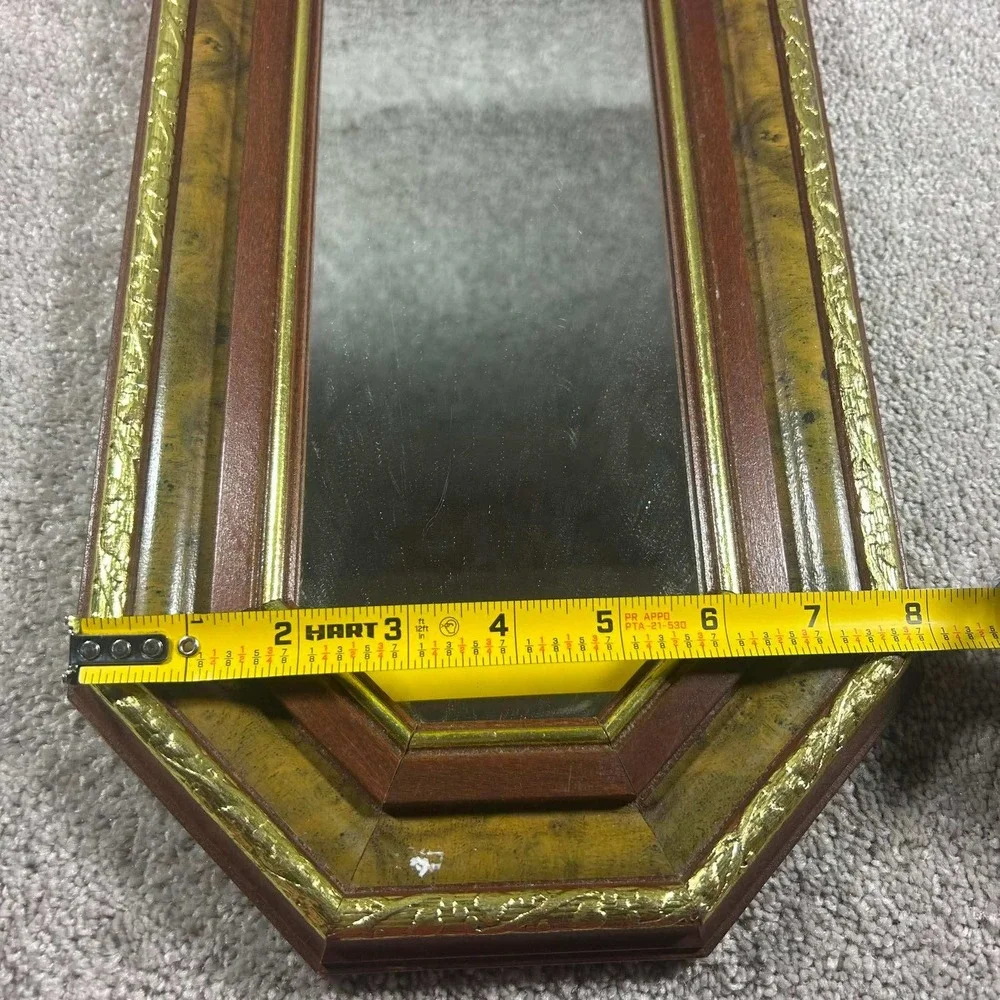 Octagon Wall Mirror Gold Brown Wood Frame Vintage Regency